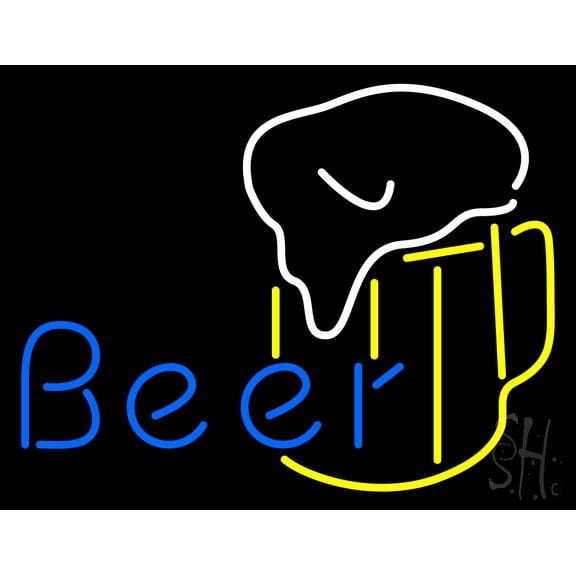 Blue Beer with Mug LED Neon Sign 15 x 19 - inches, Clear Edge Cut Acrylic Backing, with Dimmer - Bright and Premium built indoor LED Neon Sign for Bar decor.