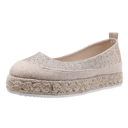 

AnuirheiH Women Shoes Hemp Rope Woven Thick-soled Fisherman Shoes Solid Color Ladies Single Shoes 4-6$ off 2nd