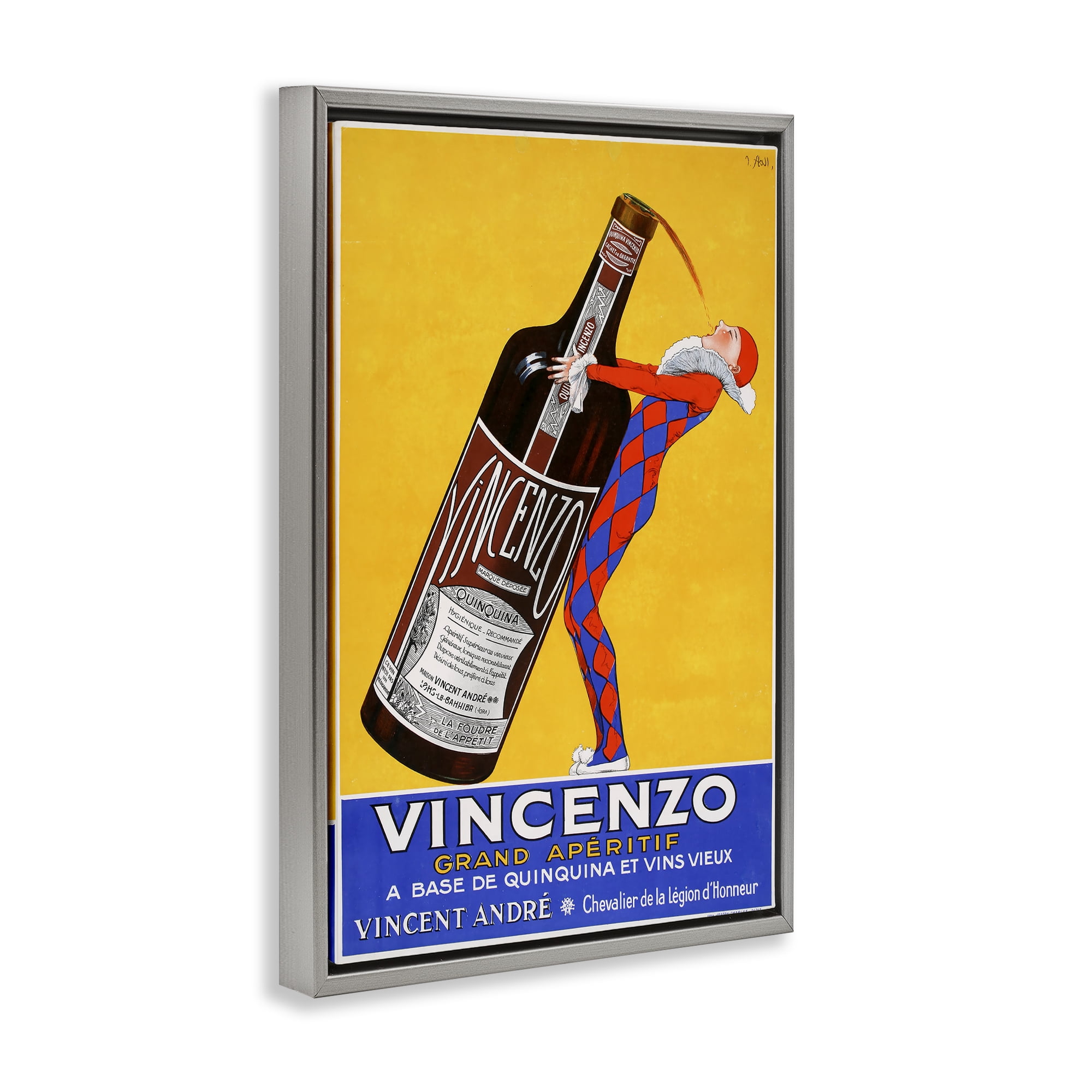 Stupell Industries Vincenzo Vintage Wine Gray Framed Floater Canvas Wall Art, design by Vintage Posters
