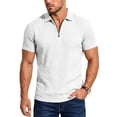 thumbnail image 3 of KLHDSF Men's Textured Knit Polo Shirts 1/4 Zipper Shirts Short Sleeve Casual Lightweight Golf Shirt White M, 3 of 7