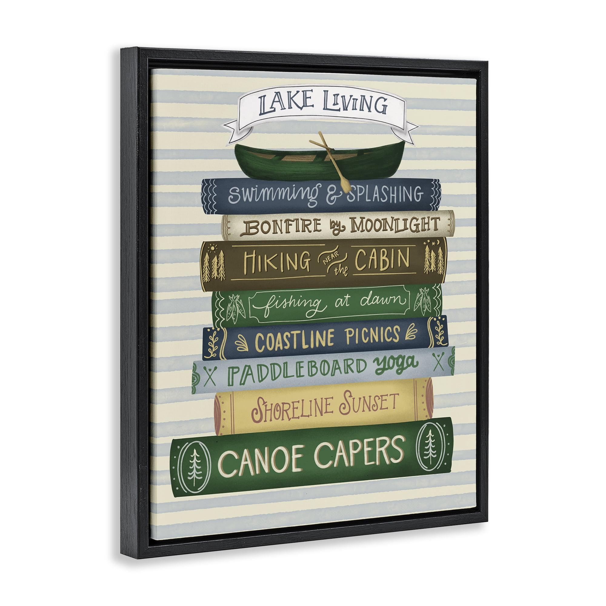 Stupell Industries Lake Living Books Black Framed Floater Canvas Wall Art, design by Giao Williams