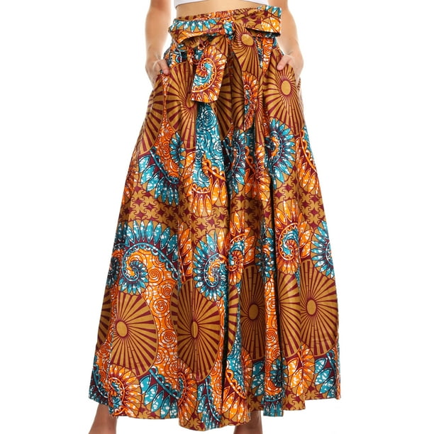 Sakkas Sora Women's Wide Leg Loose African Ankara Print Pants Casual  Elastic Waist - 410-turq/orange-tile - One Size Regular - Walmart.com