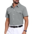 thumbnail image 4 of INSPIRE CHIC Men's Short Sleeves Chest Pockets Summer Beach Button Down Linen Shirts M Gray, 4 of 5
