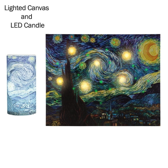 Lavish Home Van Gogh Art Décor Set – 16x20 Canvas Print and LED Candle