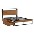 thumbnail image 5 of Full Size Metal Platform Bed Frame with Wooden Headboard and Footboard, Heavy Duty Metal Bed Frame with 2 Drawers, Metal Platform Bed Frame with Sockets and USB Ports,No Box Spring Needed, Black, 5 of 7