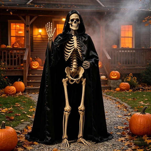 Halloween Black Cape Cloak Costume for 12ft Skeleton,Outdoor Garden Giant Grim Reaper Costume