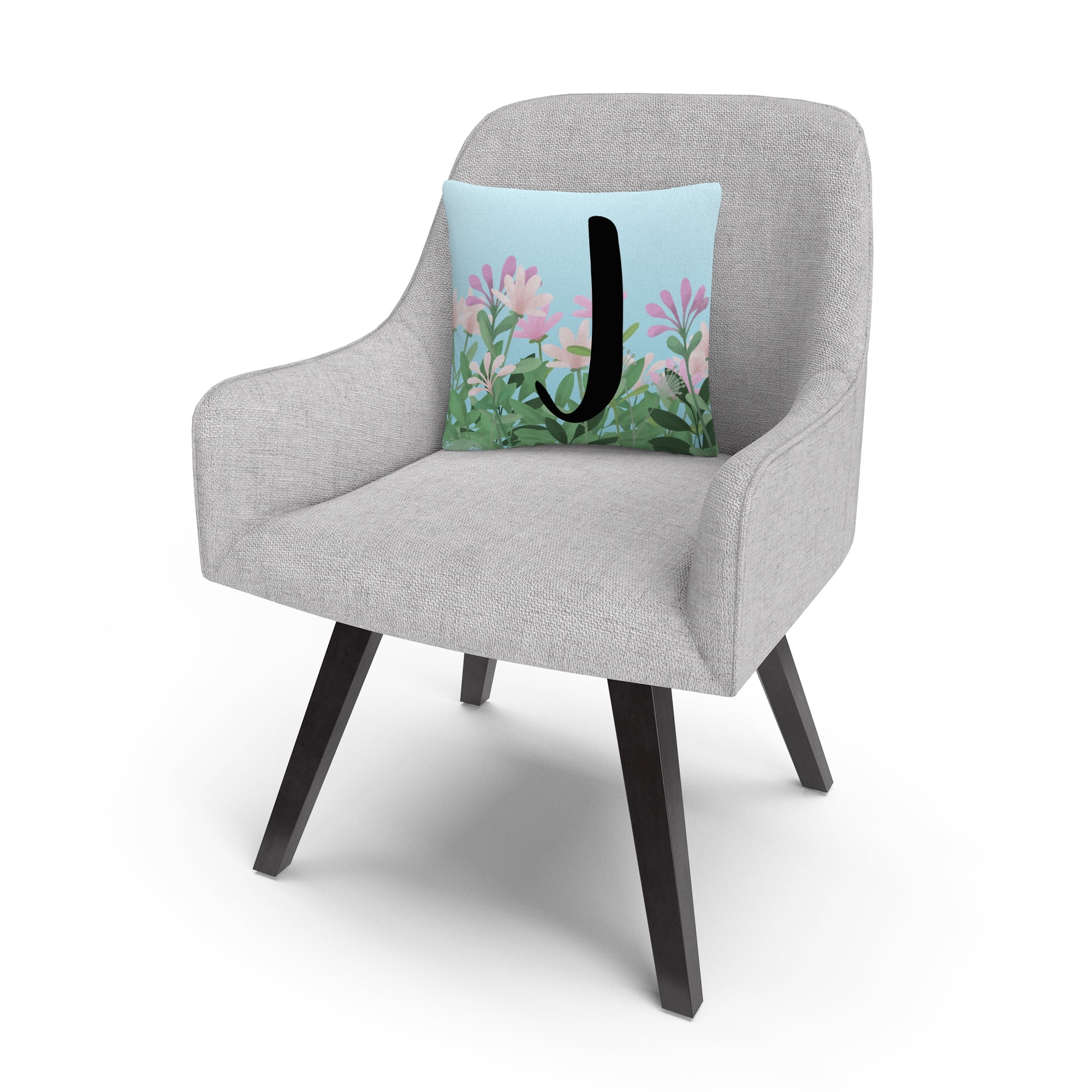 Pink Floral Garden Letter Illustration J By Abc 16 X 16 Decorative Throw Pillow