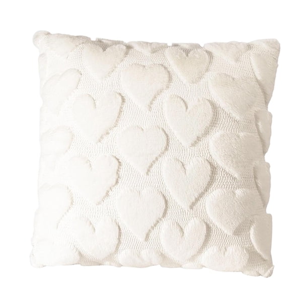 Funda de almohada para San Valentín, funda de cojín cuadrada con cremallera y corazón de amor Blanco