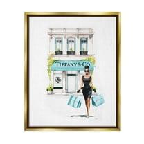 Stupell Industries Fashion Storefront Shopping Town & City Painting Gold Floater Framed Canvas Art Print Wall Art, 17 x 21