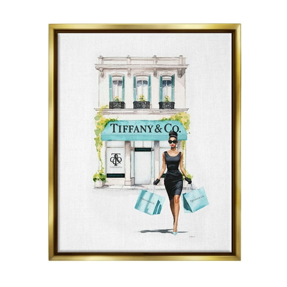 Stupell Industries Fashion Storefront Shopping Town & City Painting Gold Floater Framed Canvas Art Print Wall Art, 17 x 21