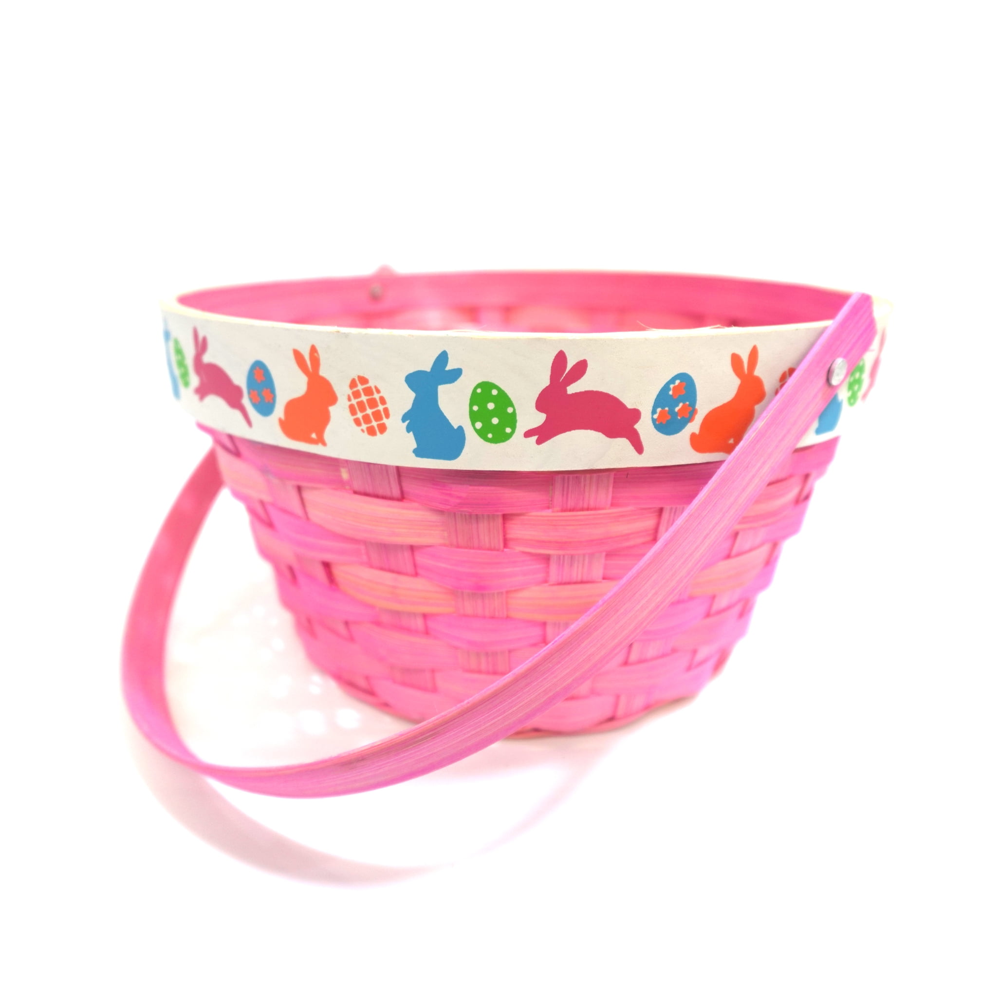 Panier en bambou imprimé de lapin, rose