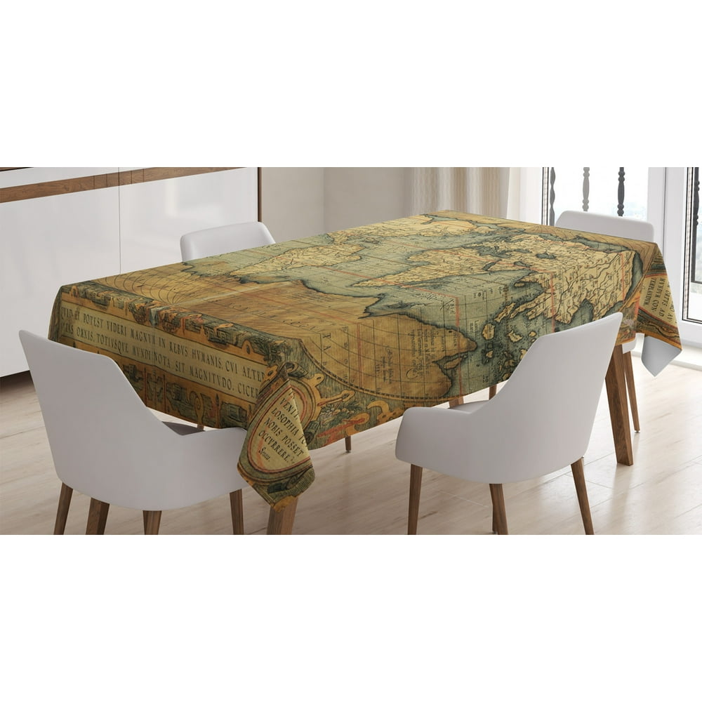 World Map Tablecloth, Ancient Old Chart Vintage Reproduction of 16th