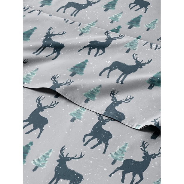 Juego de sábanas dobles de reno navideño – Juego de ropa de cama con estampado navideño – Bolsillos profundos – Ajuste cómodo – 3 piezas – Sin arrugas y fácil cuidado – Cómodo invierno festivo – Sában