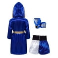 thumbnail image 5 of Sinleey Kids Boys Girls 3Pcs Boxing Suit Satin Hooded Boxing Robes with Boxer Shorts and Punching Sparring Gloves Set Royal Blue 10, 5 of 9