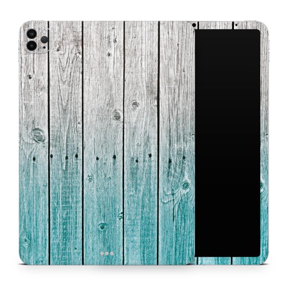 DesignSkinz Trendy Teal to White Aged Wood Planks Full-Body Skin Decal Wrap Cover for iPad (A1219/A1337)