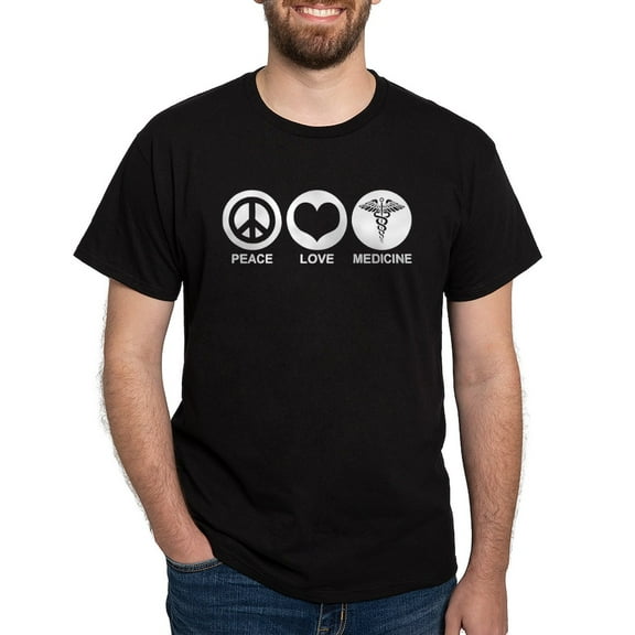 CafePress - Peace Love Medicine Dark T Shirt - Men's Classic Graphic Cotton T-Shirt