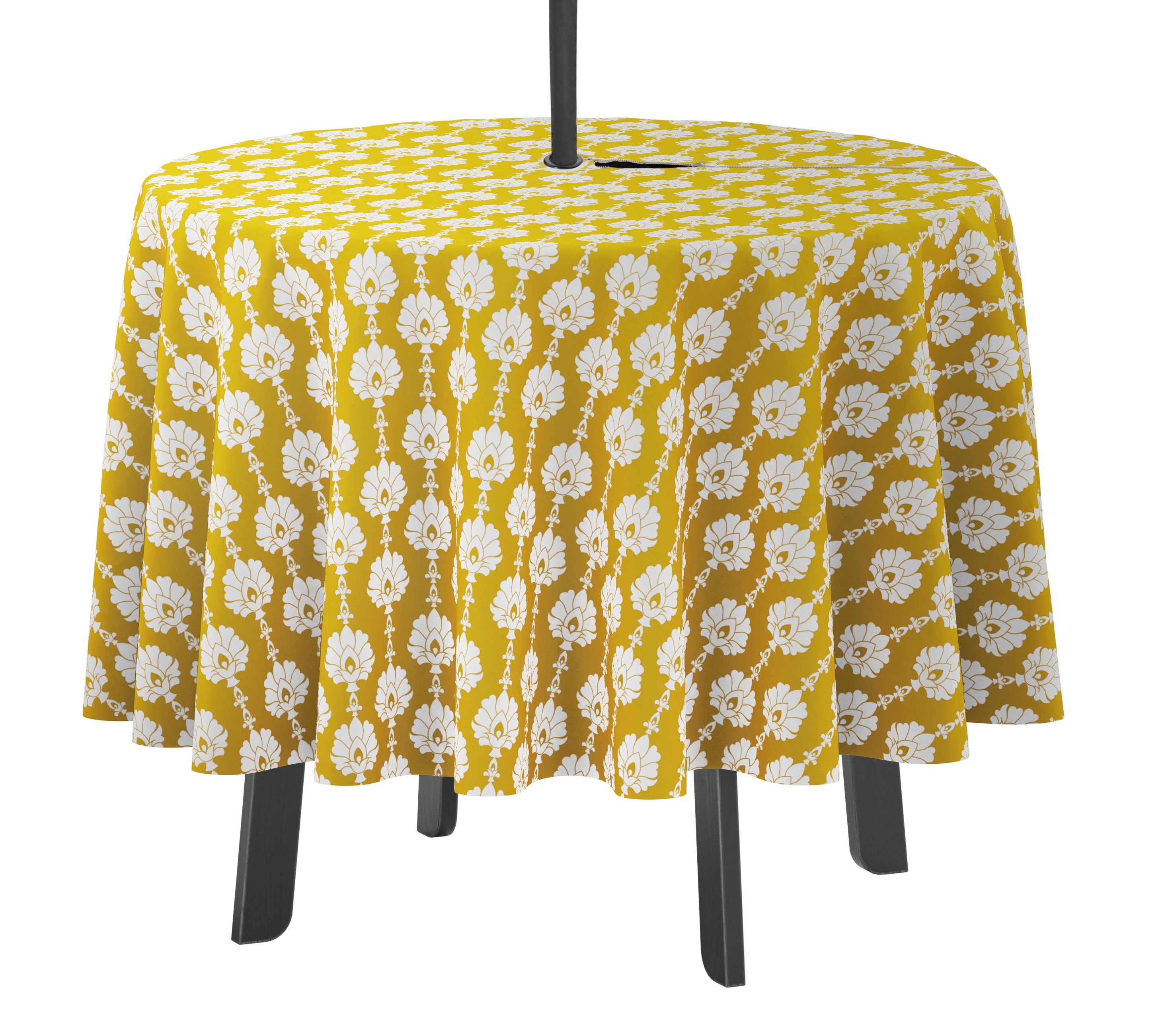 Vargottam Indoor/OutdoorRoundTablecloth 58 InchTablecloth With Umbrella Hole & Zip, Waterproof TableCloth, TableCovers For Backyard Table -Yellow