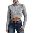 thumbnail image 1 of GPOECD Cropped Sweaters For Women Knit High Neck Pullover Short Ribbed Pattern Long Sleeve Soft Warm Winter Casual Turtleneck Top Grey,S, 1 of 5