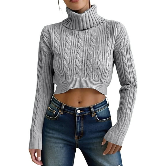 Women's Casual Long Sleeve Turtleneck Sweaters Tops Cropped Womens Grey Sweaters Warm Womens Fall Clothes