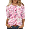 thumbnail image 2 of Viluyesy 3/4 Sleeves T-Shirt Women Round Neck Shirt Tops Fashionable Relaxed Elasticity Loose Blouse Pink Size S, 2 of 6