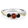 thumbnail image 2 of Gem Stone King 925 Sterling Silver Red Garnet Black Onyx and White Lab Grown Diamond 3 Stone Engagement Ring for Women (0.60 Cttw, Gemstone January Birthstone, Size 9), 2 of 3