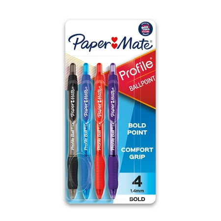 Paper Mate Profile Retractable Ballpoint Pens Bold Tip Assorted Colors 4 Count