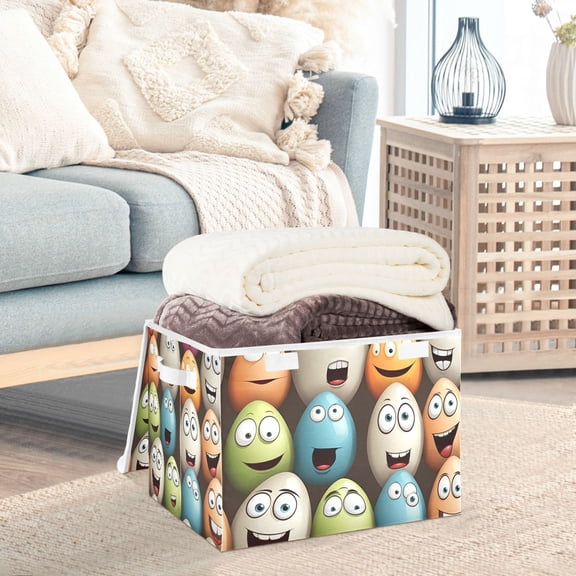 Easter Eggs Face Storage Basket Foldable Laundry Basket Shelf Kids Toy Storage Container Organizer with Handles