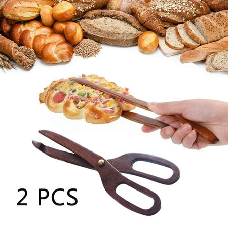 

FUSSWIND 2Pcs Wood Food Tongs and Scissors Toaster Tongs BBQ Clip Buffet Food Tongs for Tea Bread Fruits Cooking Steak for Kitchen