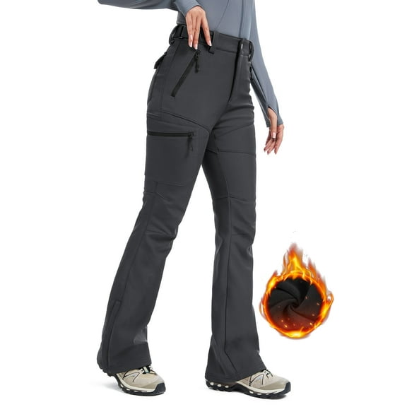Moosehill Women's Snow Pants Fleece Lined Waterproof with Adjustable Waistband for Ski Winter Hiking Grey M