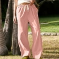 thumbnail image 2 of Timegard Womens Cotton Linen Pants Elastic Waist Wide Leg Solid Color Trend Lounge Pants with Pockets, 2 of 7