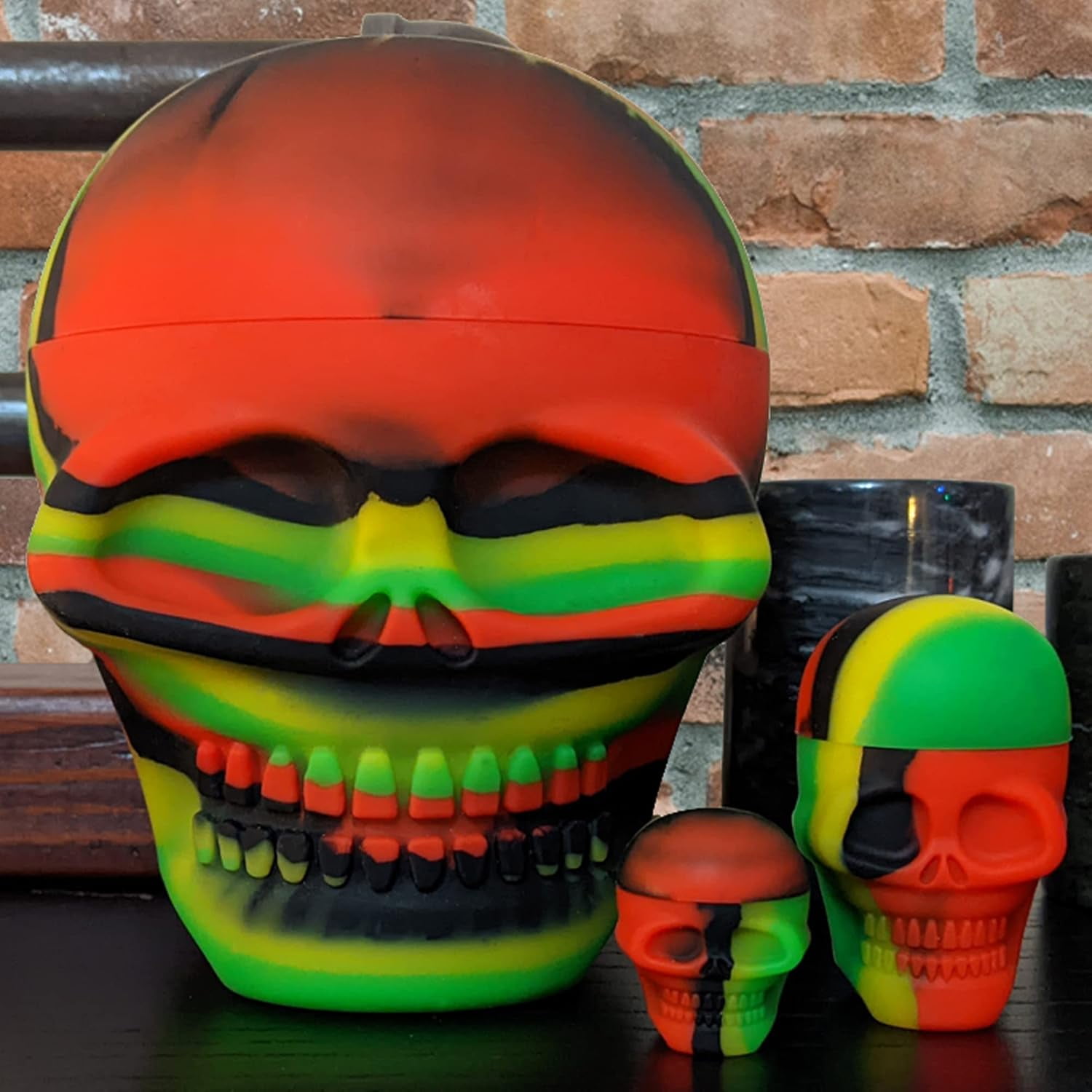 Silicone Skull Storage Containers Set, Non-Stick Reusable Silicone Jars for Small Item Organization, Durable Multi-Size Storage Set