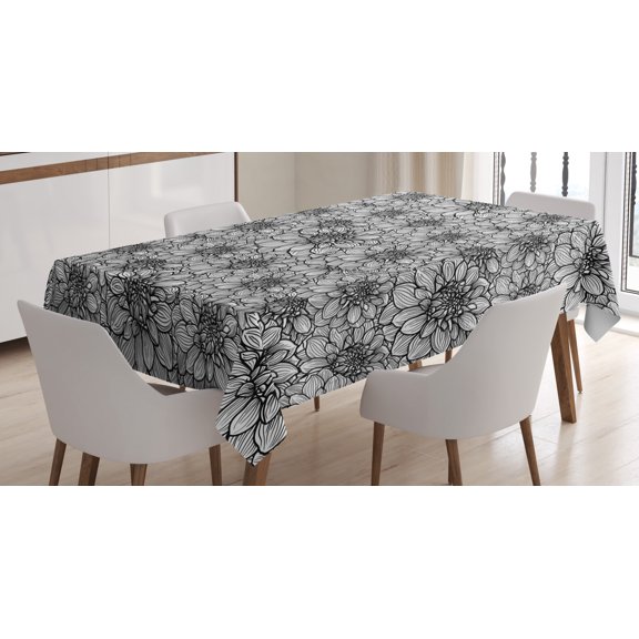 Ambesonne Black and White Tablecloth Rectangular Table Cover, Dahlia Botany, 60"x84", Black White
