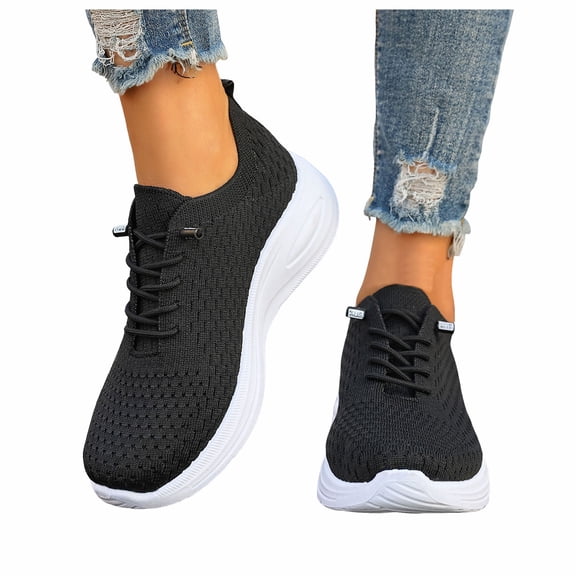 Women's Mesh Walking Shoes with Arch Support Outdoor Breathable Running Sneakers Comfortable Tennis Sports Shoe for Summer Black 6
