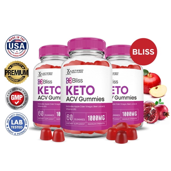 (3 Pack) Bliss Keto ACV Gummies 1000MG Dietary Supplement 180 Gummys