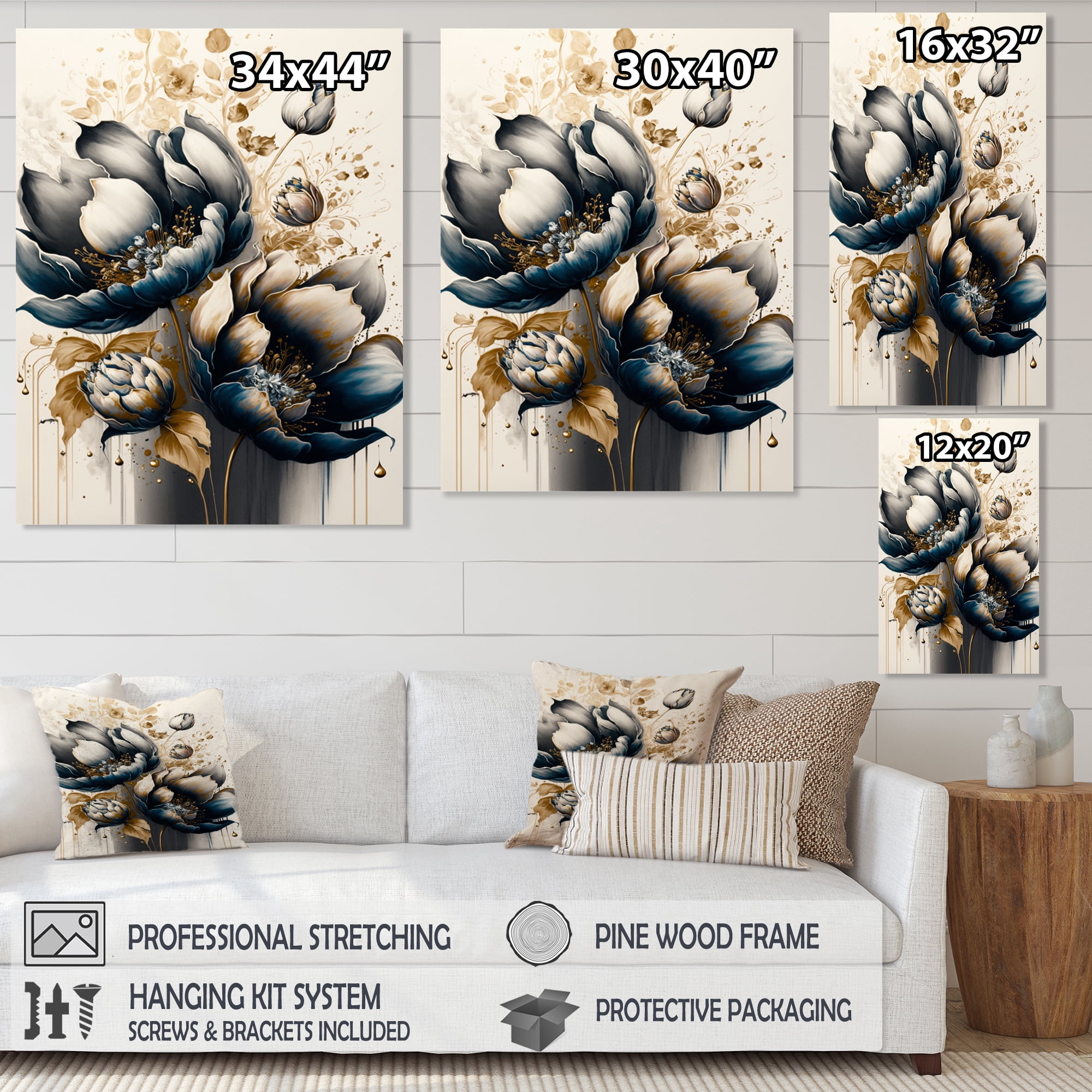 Designart Black And White Watercolor Roses I Canvas Wall Art