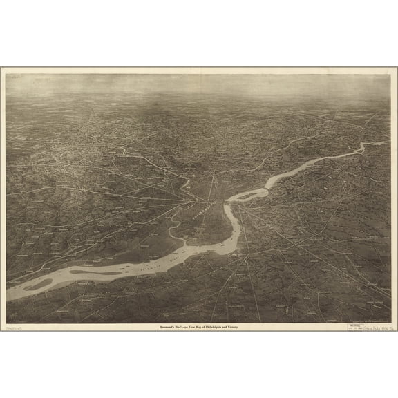 24"x36" Gallery Poster, map of Philadelphia and vicinity 1926