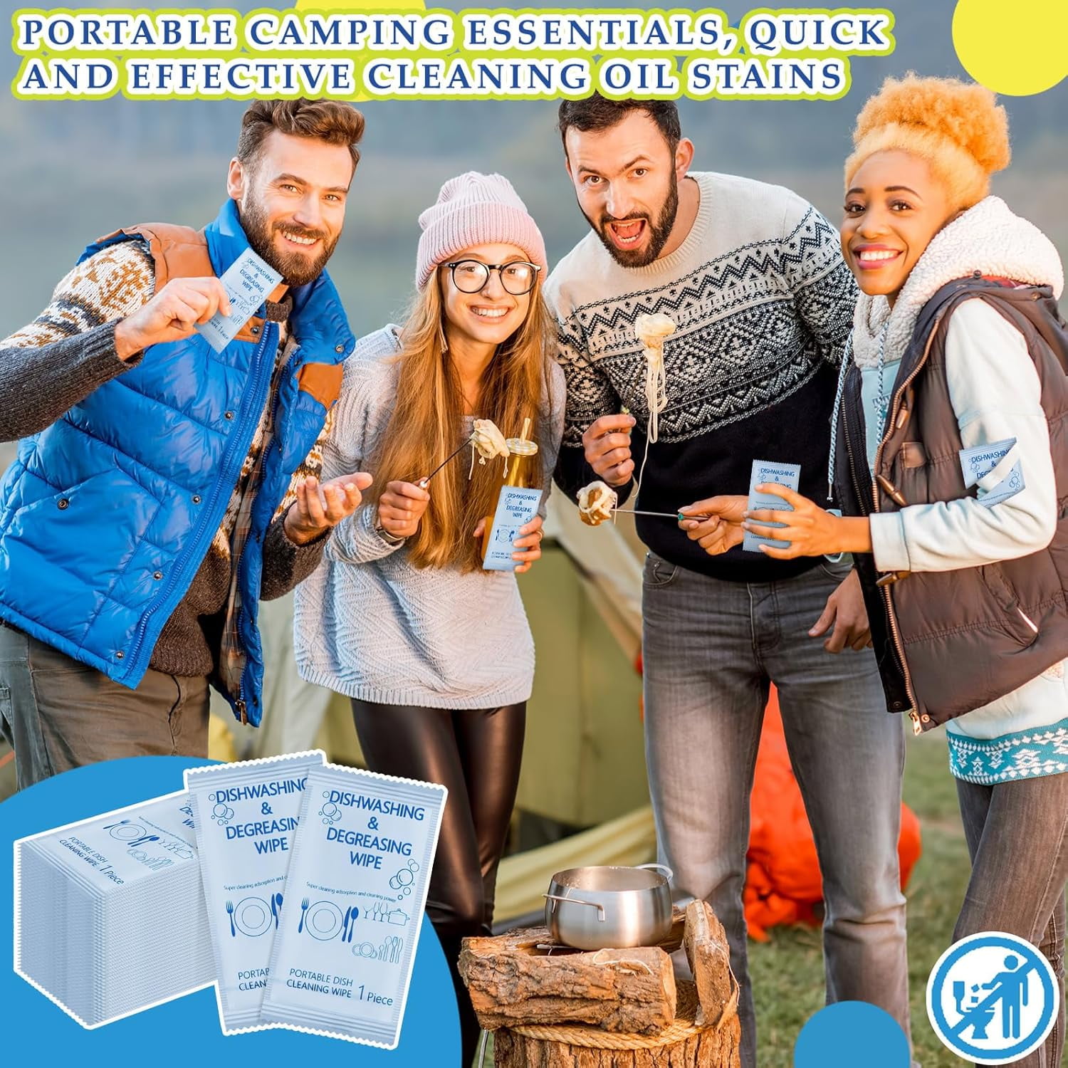 150 Pcs Travel Dish Soap Wipes Individually Wrapped Dish Cleaning Wipes Disposable Portable Cleaner with Lemon Scent for Camping Kitchen Outdoor Traveling Quick Clean