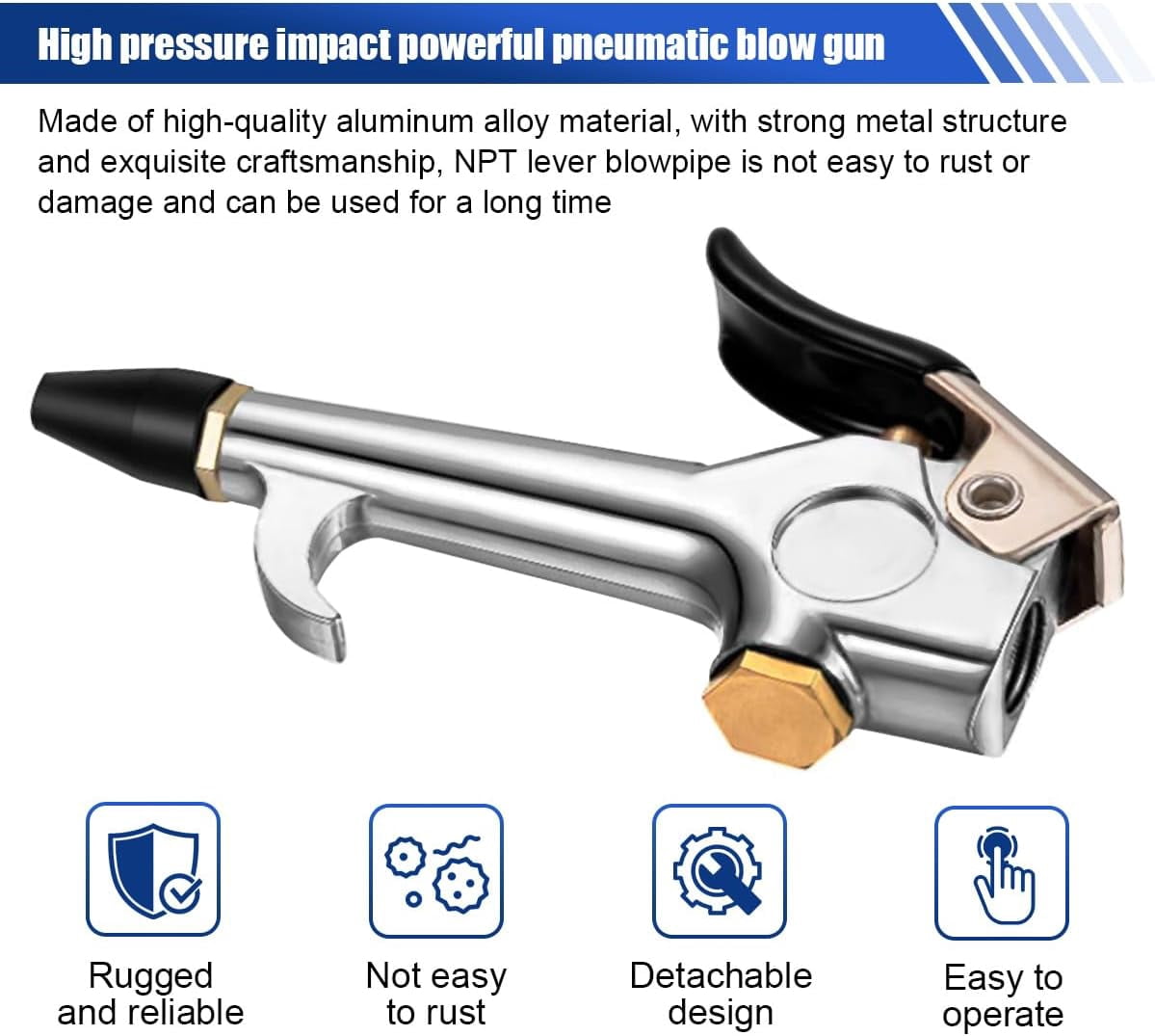 MKEUDQ-4PCS 1/4 NPT Lever Blow Gun Air Nozzle, Zinc Alloy Air Blower Gun Tool with Rubber Safety Tip Nozzles, Air Compressor Blow Gun Accessories for Car Home Industry Dust Cleaning