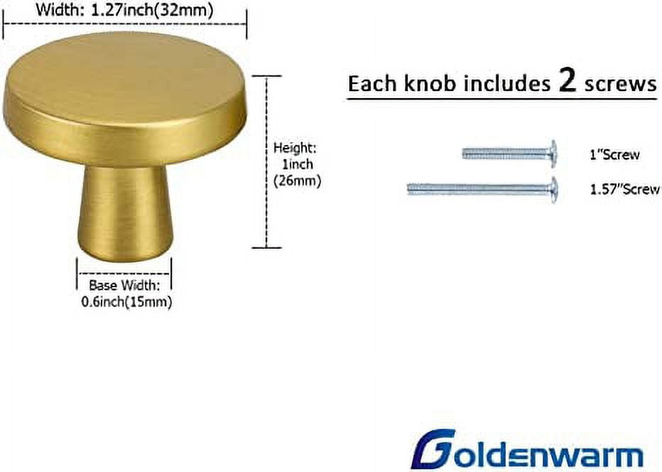 Goldenwarm 15 Pack Brushed Brass Cabinet Knobs Solid Gold Dresser Knobs Kitchen Cupboard Hardware Bathroom Cabinet Hardware