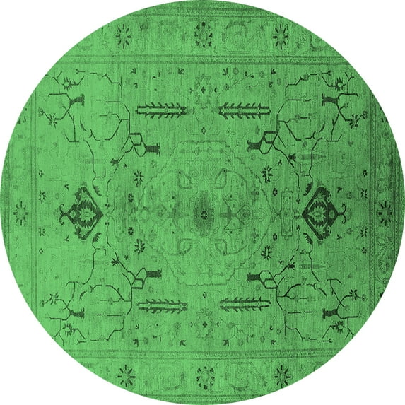 Ahgly Company Indoor Round Oriental Emerald Green Traditional Area Rugs, 4' Round