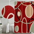 thumbnail image 4 of Polyester Fabric Geometric Red Shower Curtain, Boho Retro Abstract Circle Black Green Waterproof Bathtub Curtain Bathroom Decor Set with Hooks 72 x 72 Inches, 4 of 6