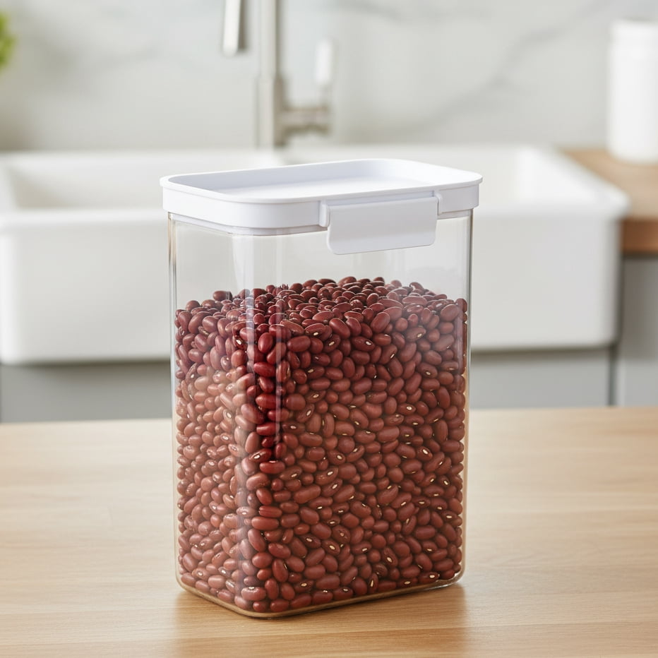 Mainstays Large Rectangular Plastic Pantry Storage Canister, Kitchen Food Storage Container for Dry Foods and Pantry Organization, 6.9" W x 4.8" D x 9.8" H