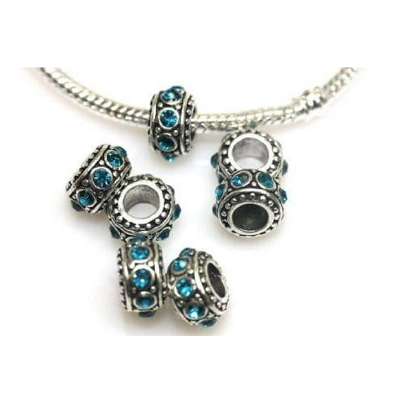 Five (5)December Birthstone  Rhinestone Charms Spacer Beads For Snake Chain Charm Bracelet