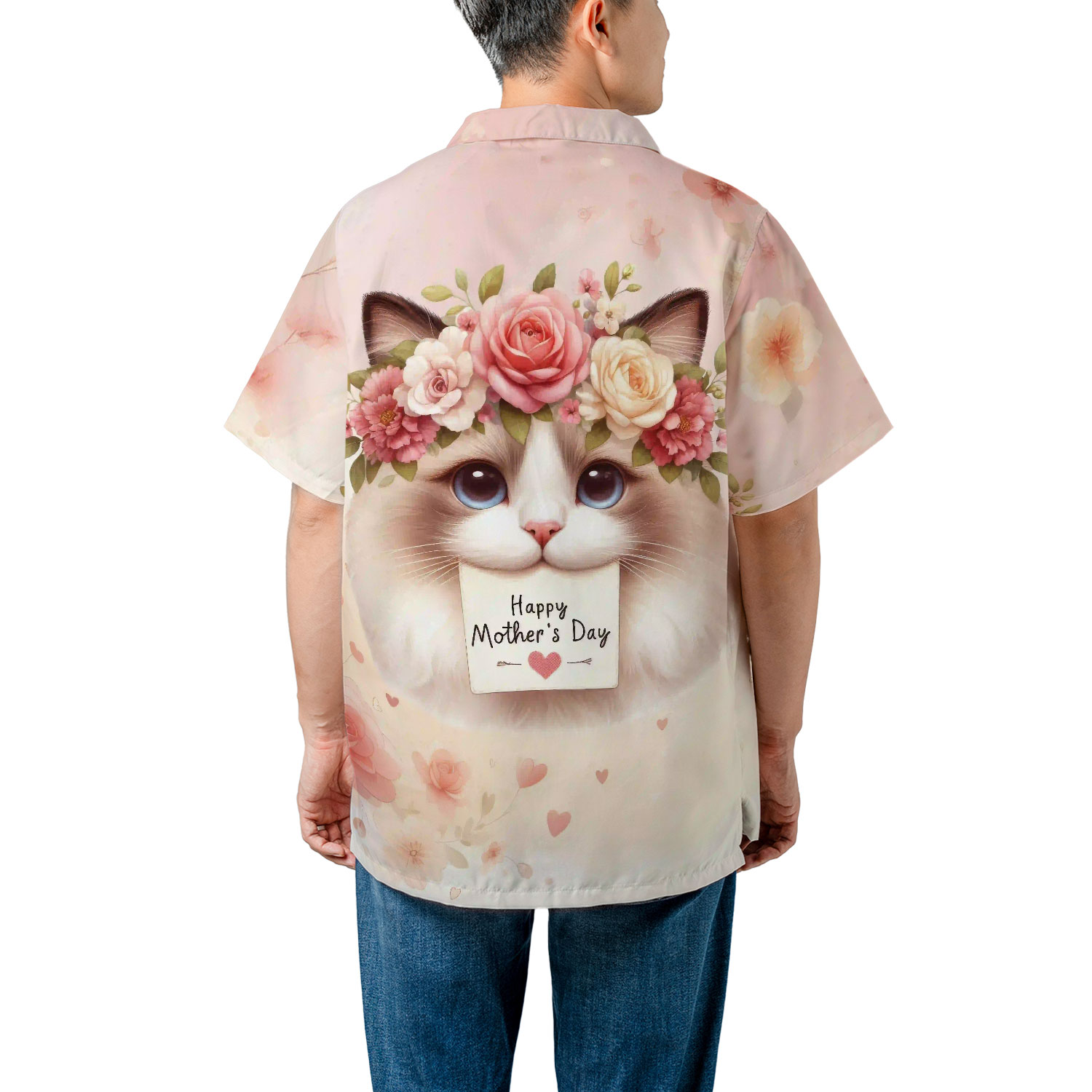 Happy Mother's Day Ragdoll with Flower Crown and Greeting Card Hawaiian Shirt Breathable Summer Unisex Merch Cat Lover Kitten Owner Gifts Idea - 13004