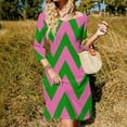 thumbnail image 3 of Green And Pink Zig Zag Pink And Green Flare Dress Square Neck Dress Elegant Female Fashion Printed Dress, 3 of 9