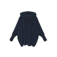 thumbnail image 6 of Women'S Solid Color Long-Sleeved V-Neck Hooded Jacket Casual Loose Plush Buttonless Jacket Navy Blue M, 6 of 7