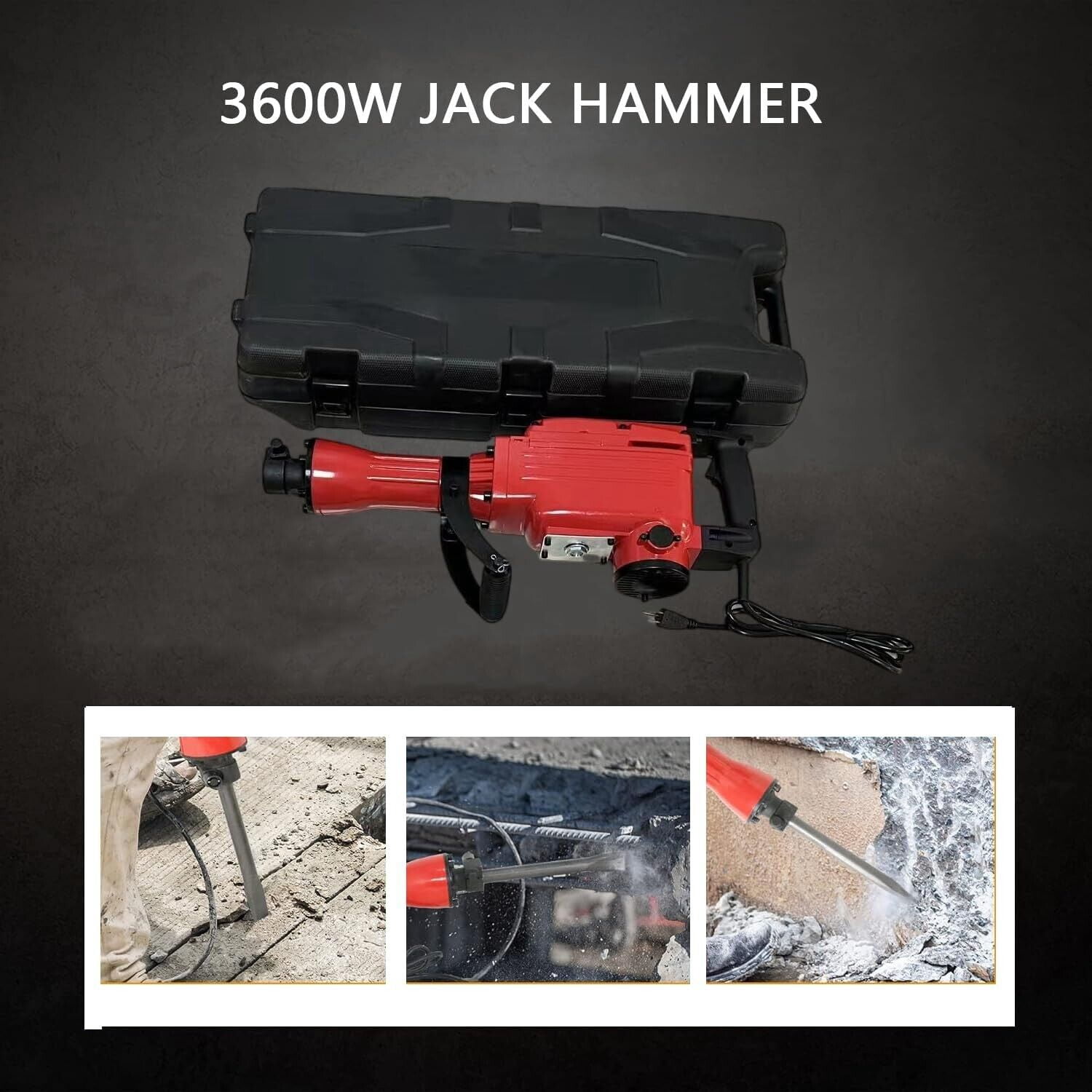 WhizMax 3600W Demolition Jack Hammer Electric Concrete Breaker 1800 BPM W/ 2 Chisels Set