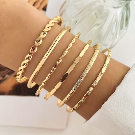 Womens Bracelets Set of 6 Geometric Bracelets Electroplated Twist Design Fashion Jewelry Accessories Unique Look for