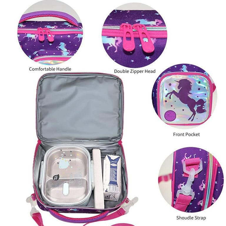 Comfitime Lunch Bag for Kids Insulated Lunch Box for Girls and Boys, Cute Reusable Cooler Bag with Zipper Pockets, Bottle Holder, Padded Handles and