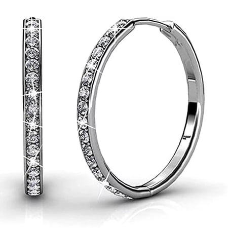 Paris Jewelry 18K White Gold Hoop White Sapphire Earrings 35MM Plated